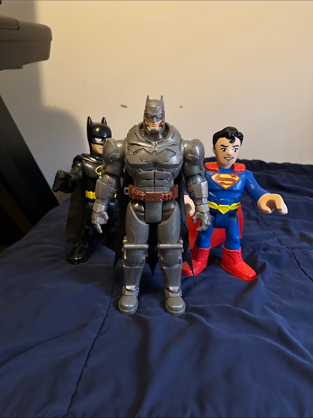 Mattel Gray Armored Batman & Blue Red Superman Action Figures